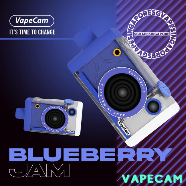 Introducing the Vape Cam 12k puff disposable vape, now available at Vapetape, the leading vape store in Singapore. Get your hands on this new arrival and experience the refreshing grape, blueberry jam flavor with over 12,000 puffs in one device.