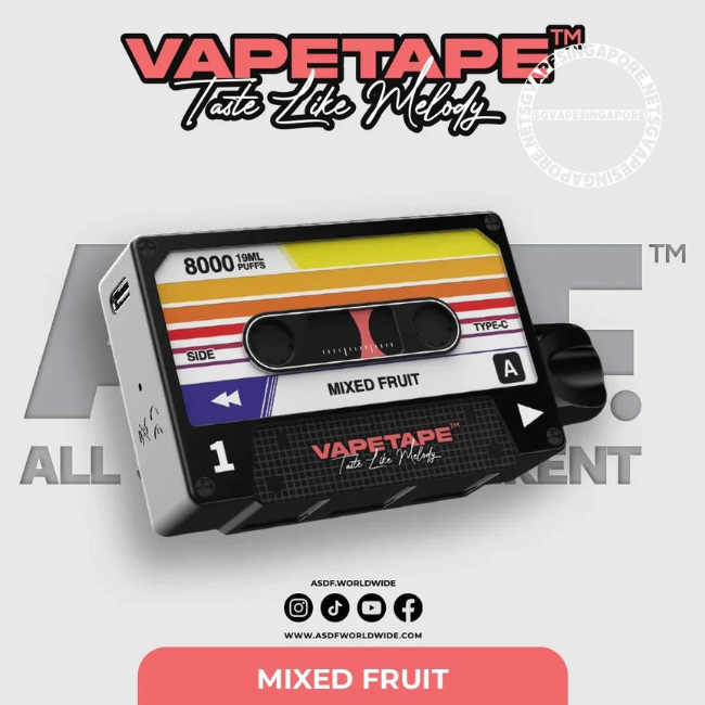 Vape Tape offers the Vapetape 8000 puff disposable vape, filled with a refreshing mix fruit and grape apple flavor. Get it delivered to your doorstep in Singapore through SGVapeSingapore.
