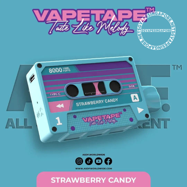 Vape Tape 8000 Puff Disposable Vape is the latest trend in the vaping industry. With its convenient design and long-lasting battery life, this disposable vape is perfect for vapers in Singapore. Enjoy the flavors of strawberry candy and grape and apple with quick and reliable delivery from SG Vape Singapore.